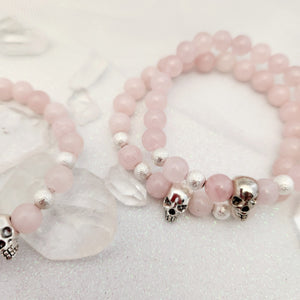 Rose Quartz Bracelet with Skull Bead