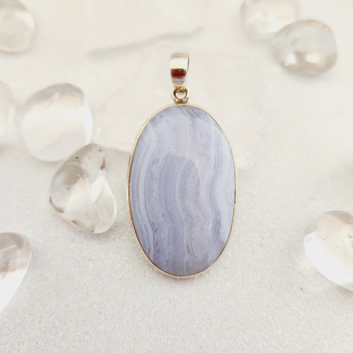 Blue Lace Agate Oval Pendant (sterling silver)