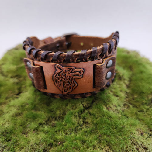 Wolf Leather & Copper Bracelet