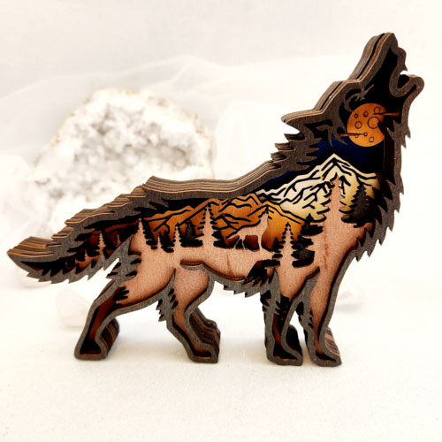 Wolf Silhouette Layered Ornament (wood. approx. 14x15x2cm)