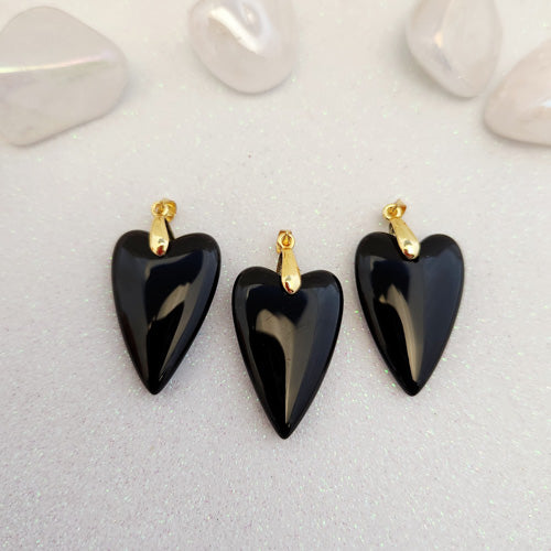Black Obsidian Heart Pendant (gold metal bale)