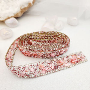 Pink Bejewelled Iron or Sew on Ribbon