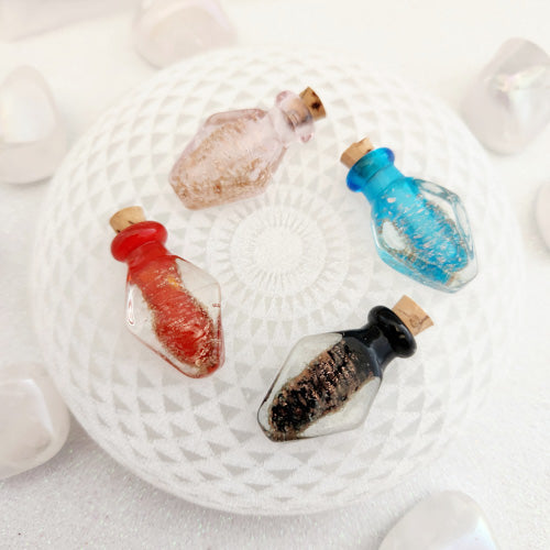Lampwork Glass Keepsake Bottle with Cork Stopper (tiny. assorted colours)