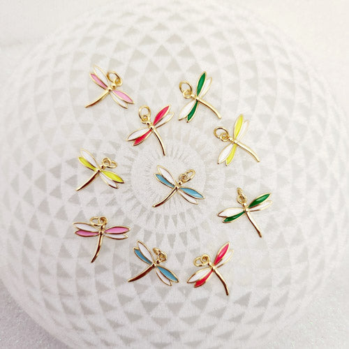Dragonfly Charm/Pendant/Crafting (assorted colours. gold metal)
