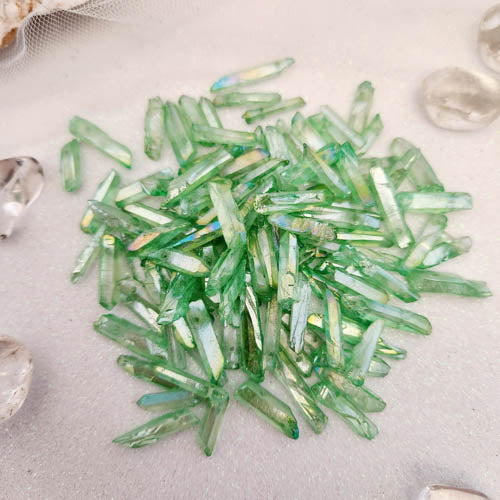 Green Electroplated Quartz Naturally Shaped Point Bead (assorted lengths)