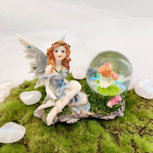 Blue Fairy With Toadstool Globe (approx. 8x9x7cm)