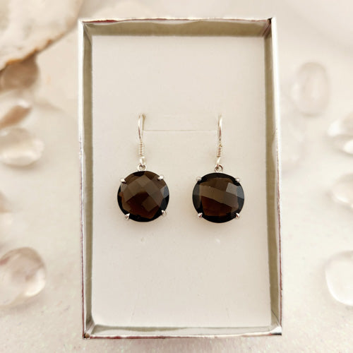 Smoky Quartz Round Earrings (sterling silver)