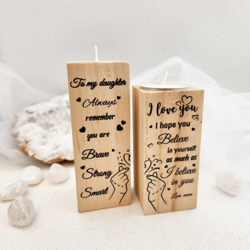 To My Daughter Wooden Candle Holder (set of two. 12x9x4.5cm combined)