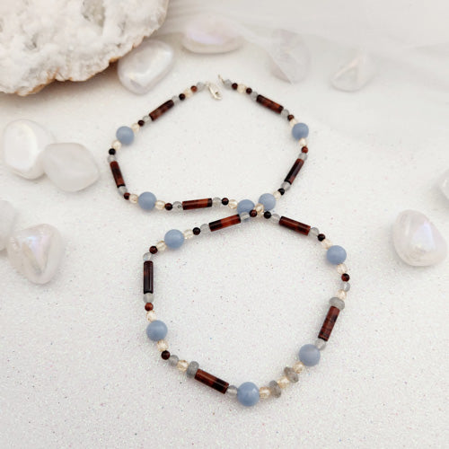 Red Tiger's Eye, Amazonite & Labradorite Necklace (handcrafted in Aotearoa New Zealand)
