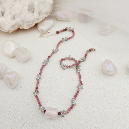 Tourmaline & Rose Quartz Necklace (handcrafted in Aotearoa New Zealand)