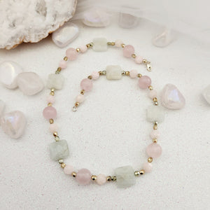 Rose Quartz, Aquamarine & Morganite Necklace