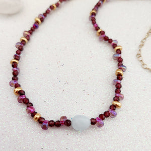 Aquamarine, Garnet & Moonstone Necklace
