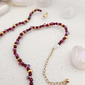 Aquamarine, Garnet & Moonstone Necklace (handcrafted in Aotearoa New Zealand)