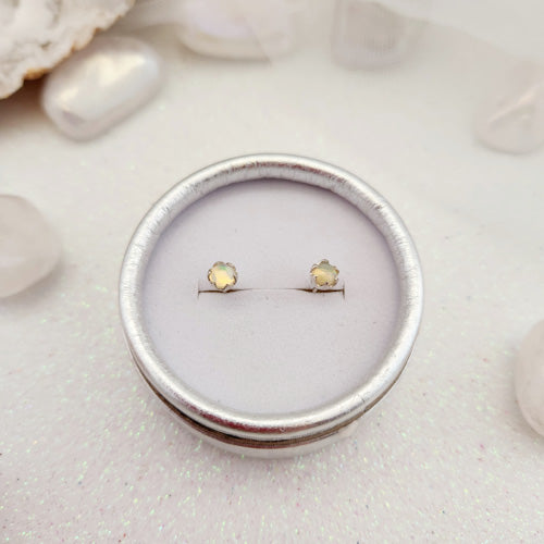 Ethiopan Opal Round Stud Earrings (sterling silver. tiny)