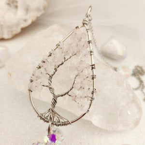 Rose Quartz Tree of Life Hanging Prism