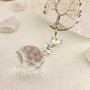 Rose Quartz Tree of Life Hanging Prism