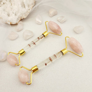 Rose Quartz with Dried Flowers Massage Roller