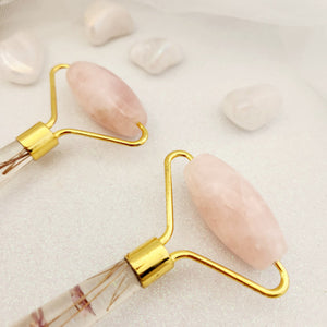 Rose Quartz with Dried Flowers Massage Roller