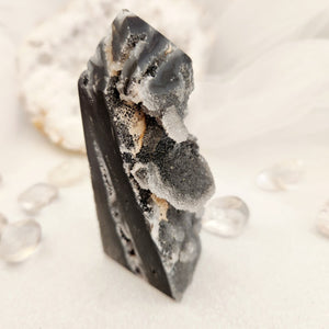 Black Calcite/Druzy Quartz Partially Polished Point