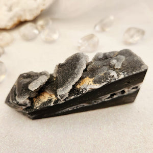 Black Calcite/Druzy Quartz Partially Polished Point