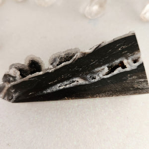 Black Calcite/Druzy Quartz Partially Polished Point