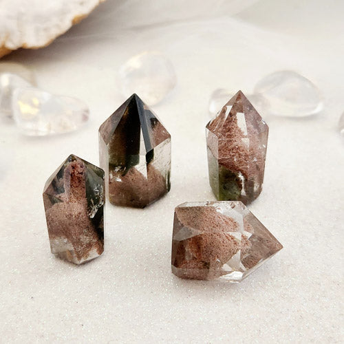 Green/Pink Chlorite Included Lodolite Quartz Polished Point (assorted. approx. 2.6-3.2x1.6-2cm)