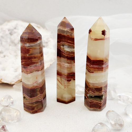 Banded Calcite aka Marble Onyx Polished Point (assorted. approx. 9.5-10x2.5-2.7cm)