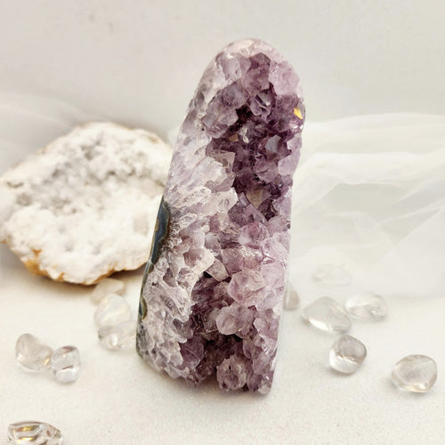 Amethyst Standing Cluster with Polished Edge (approx. 14.6x7.4cm)
