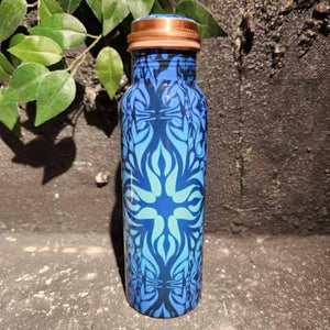 Blue Patterned Ayurveda Copper Water Bottle