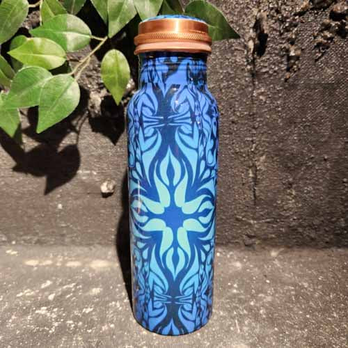 Blue Patterned Ayurveda Copper Water Bottle (750 ml)