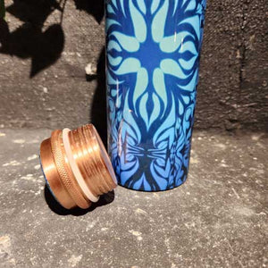 Blue Patterned Ayurveda Copper Water Bottle