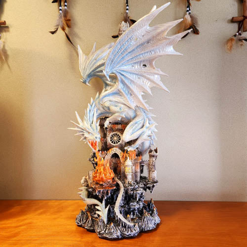 White Fire Dragon on Castle (62 x 29 x 37 cm)