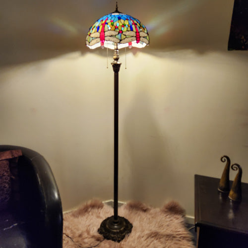 Dragonfly Tiffany Style Floor Lamp (approx. 162x45cm)