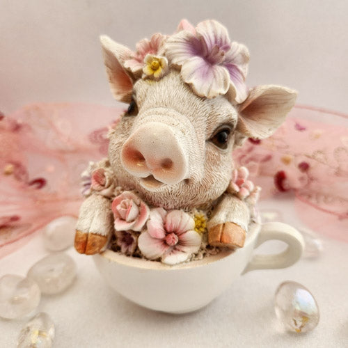 Floral Pig in Teacup (approx. 15cm)