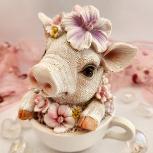 Floral Pig in Teacup