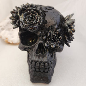Black Skull with Flowers