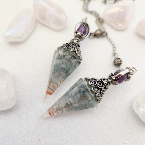 Aquamarine & Copper in Resin Pendulum/Pendant in Filigree Setting