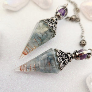 Aquamarine & Copper in Resin Pendulum/Pendant in Filigree Setting