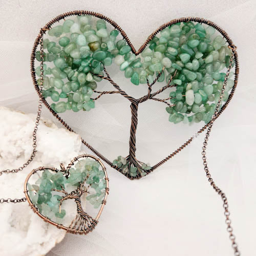 Green Aventurine Tree of Life Hanging Heart (approx. 42x14cm)