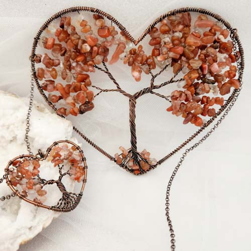 Carnelian Tree of Life Hanging Heart (approx. 42x14cm)