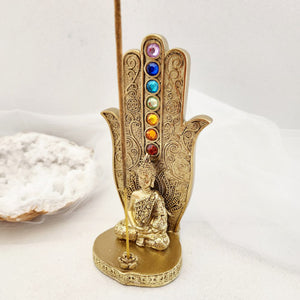 Buddha on Chakra Hamsa Hand Incense Holder