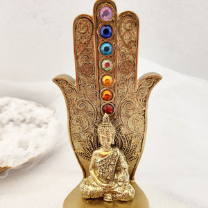 Buddha on Chakra Hamsa Hand Incense Holder