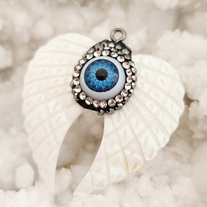 Blue Eye in Shell Angel Wings Pendant