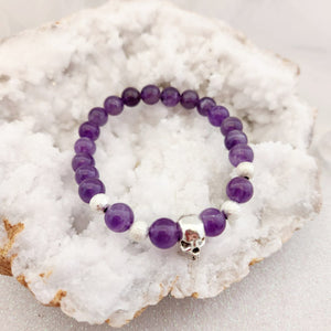 Amethyst & Sparkly Beads Bracelet with Skull