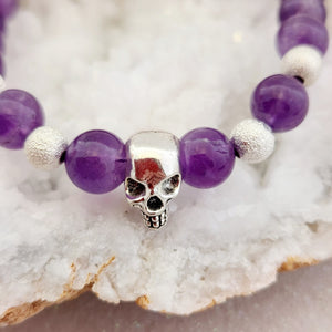 Amethyst & Sparkly Beads Bracelet with Skull