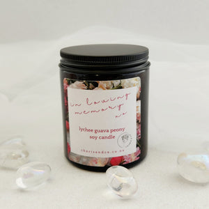 In Loving Memory Lychee Guava Peony Soy Candle (handcrafted in Aotearoa New Zealand. up to 30 hours burn time)