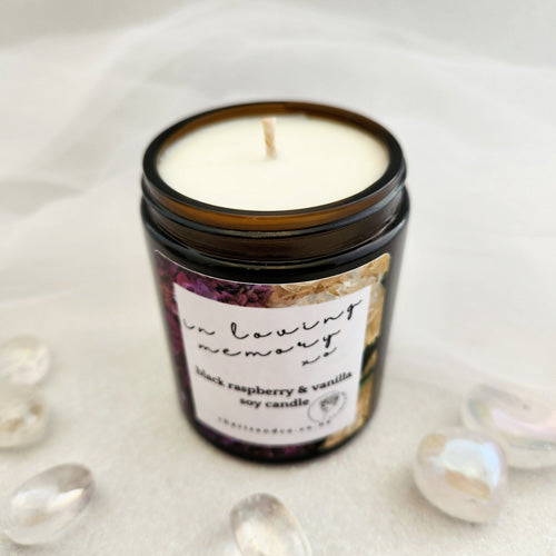 In Loving Memory Black Raspberry & Vanilla Soy Candle (handcrafted in Aotearoa New Zealand. up to 30 hours burn time)