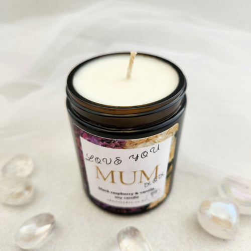 Love You Mum Black Raspberry & Vanilla Soy Candle (handcrafted in Aotearoa New Zealand. up to 30 hours burn time)