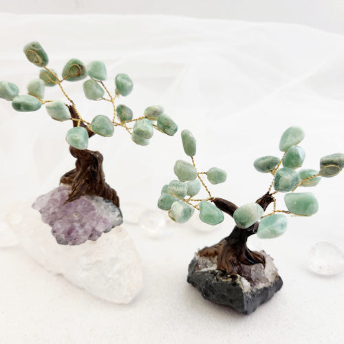 Green Aventurine Crystal Tree on Amethyst Cluster (assorted. approx. 8.9-10.3x8-9cm)