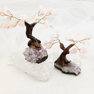 Rose Quartz Crystal Tree on Amethyst Cluster